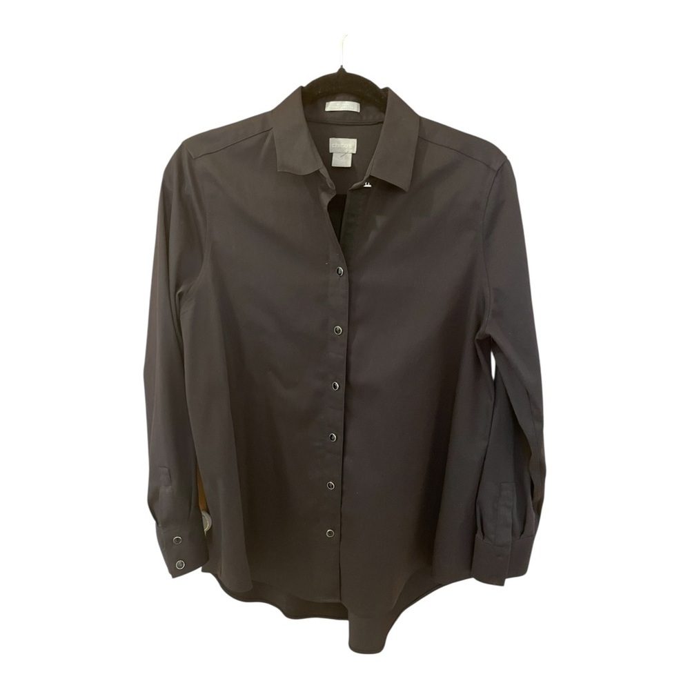 Chico's Cotton Blend Black Long-Sleeved Button-Up Blouse, Size 0.5 (6), Flared.
